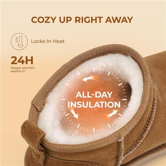 Ankle Winter Mini Boots for Women Genuine Suede Faux Fur Lining Water Resistant - Picture 5 of 7